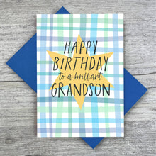 Load image into Gallery viewer, Happy Birthday to a Brilliant Grandson Plaid Birthday Card
