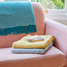 Load image into Gallery viewer, Recycled Cotton Woven Diamond Throw: Turquoise
