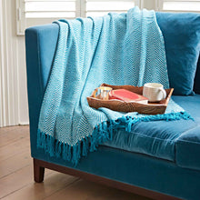 Load image into Gallery viewer, Recycled Cotton Woven Chevron Throw: Turquoise
