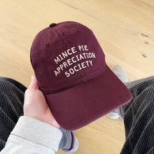 Load image into Gallery viewer, Mince Pie Appreciation Society - Cotton Baseball Cap - Burgundy
