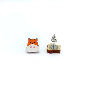 Hamster Studs - wooden earrings