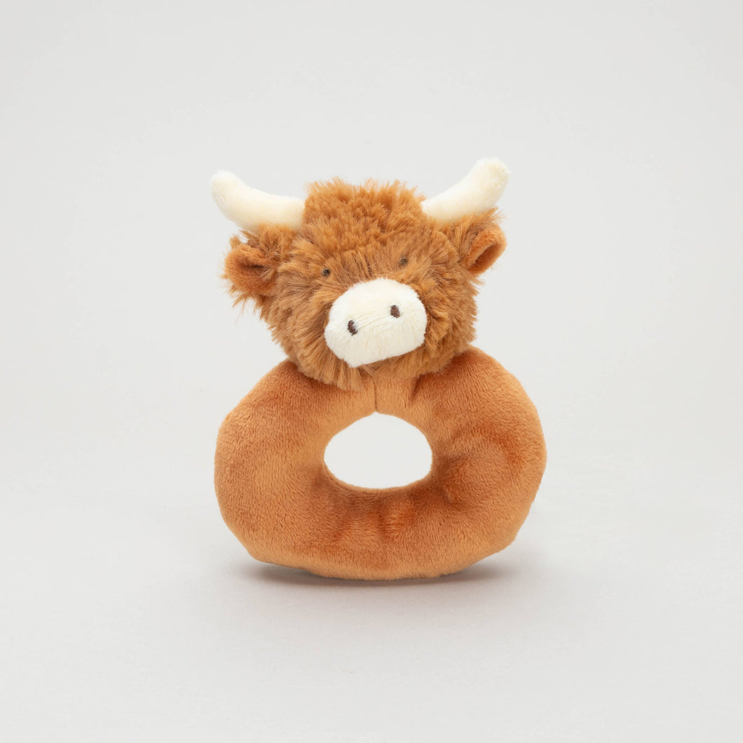 Horned Highland Brown Cow Baby Plush Rattle - 10CM