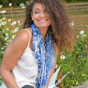 Blue and White sea shell ocean print scarf