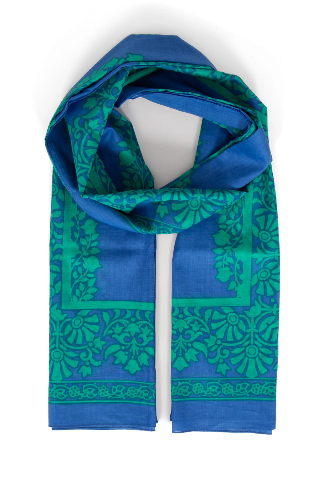 Rue Lightweight Cotton Scarf - Blue, Green, Leaves