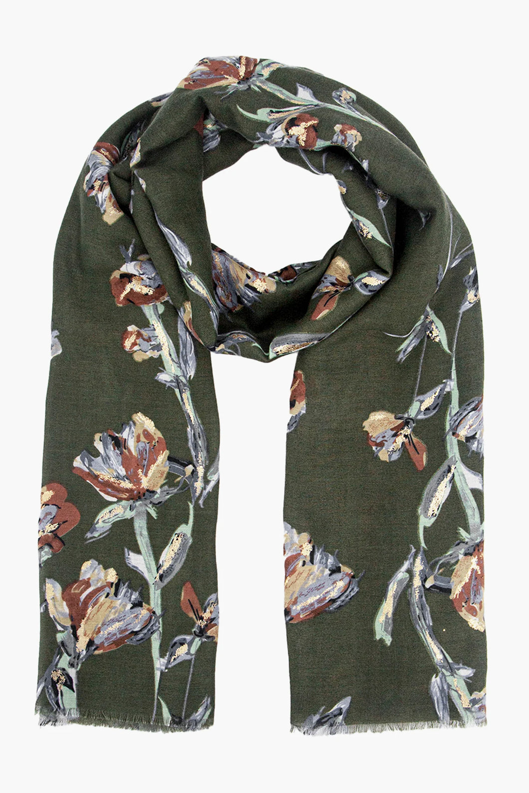 Vaeda Khaki Floral Lightweight Scarf