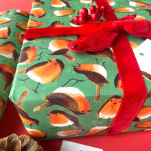 Load image into Gallery viewer, Christmas robins wrapping paper Sheets: 500mm x 700mm flat sheets
