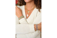 Load image into Gallery viewer, Meli Gold, Green &amp; Purple Stretch Bead Bracelet
