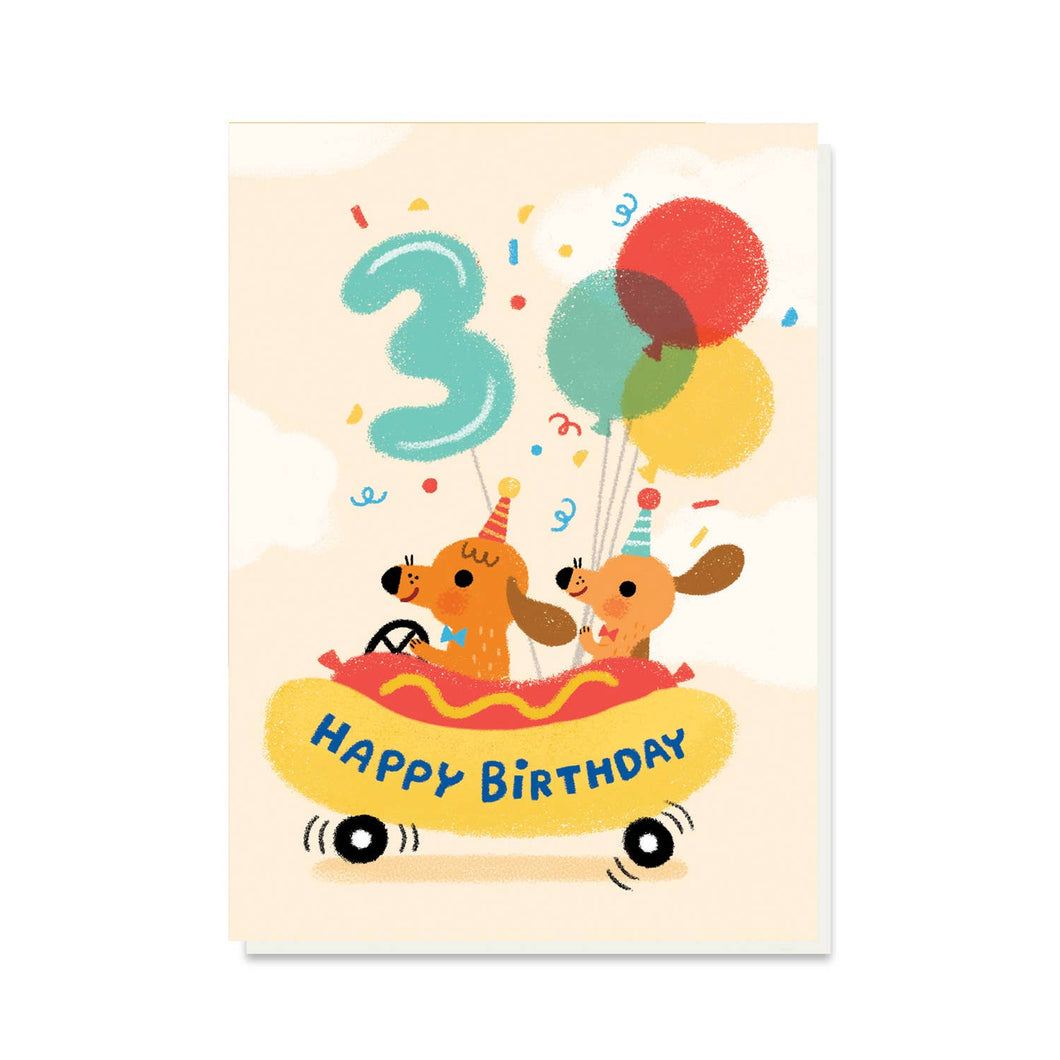 3rd Birthday Hot Dog Car Card
