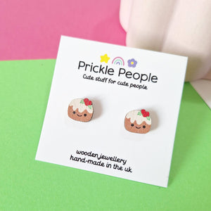 Christmas Pudding Studs - wooden earrings