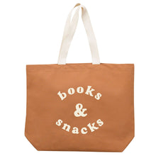 Load image into Gallery viewer, Books &amp; Snacks - Tan Canvas Tote Bag
