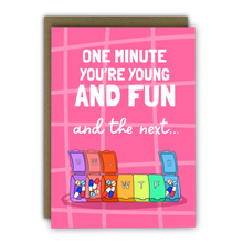 Load image into Gallery viewer, Funny Birthday Card - A6 - WTF pill organiser
