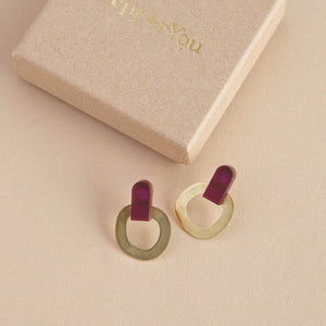 Around Brass Stud Earrings: Aubergine