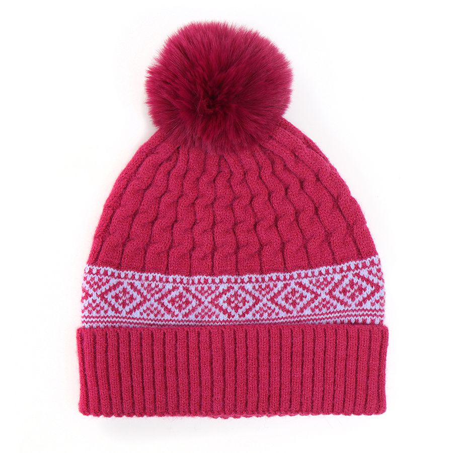 Raspberry Cable Knit and Fair Isle Hat
