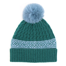 Load image into Gallery viewer, Teal Cable Knit and Fair Isle Hat

