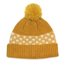 Load image into Gallery viewer, Mustard And White Floral Design Pompom Bobble Hat
