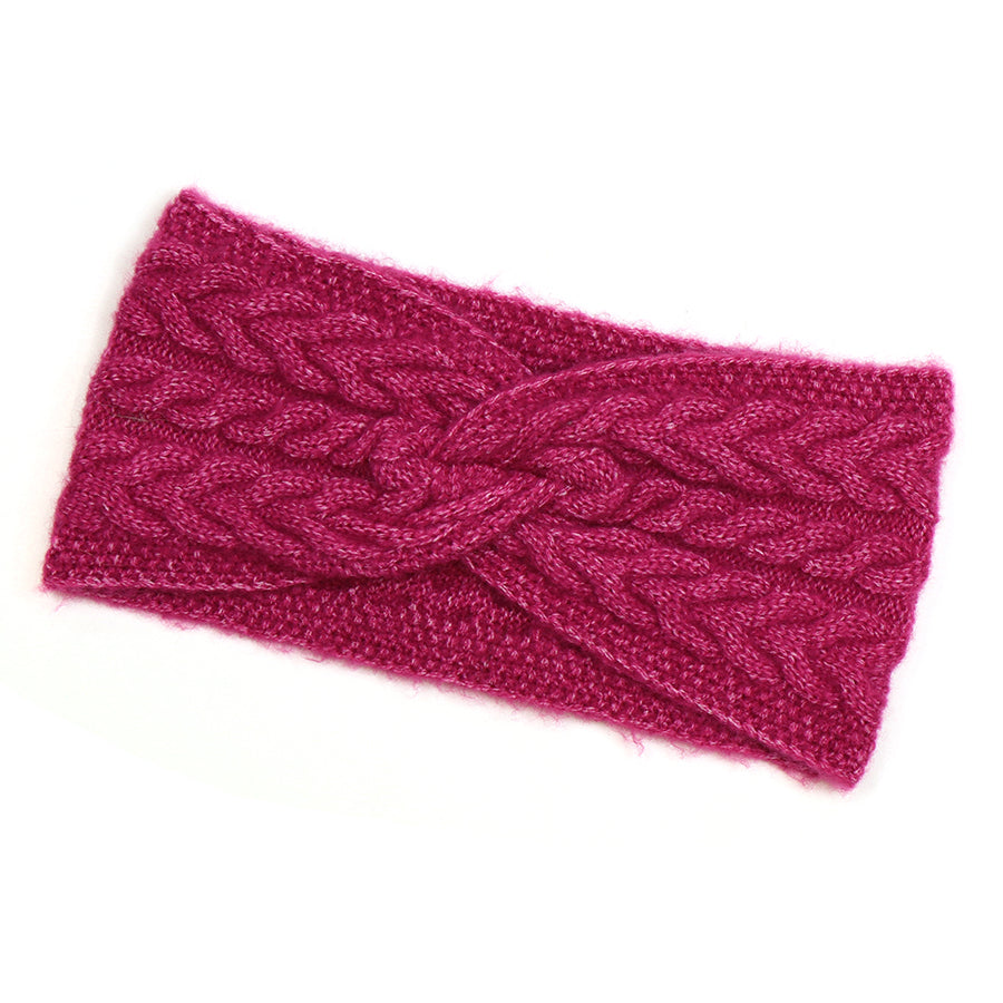 Rose Pink Recycled Yarn Herringbone Cable Knit Cosy Twist Headband