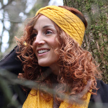 Load image into Gallery viewer, Mustard Recycled Yarn Herringbone Cable Knit Cosy Twist Headband
