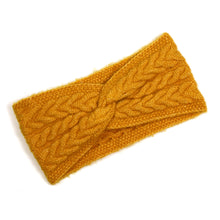 Load image into Gallery viewer, Mustard Recycled Yarn Herringbone Cable Knit Cosy Twist Headband
