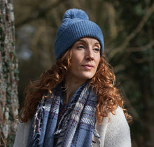Load image into Gallery viewer, Charlotte Denim Blue Herringbone Knit Recycled Blend Bobble Hat
