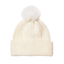 Load image into Gallery viewer, Charlotte Cream Herringbone Knit Recycled Blend Bobble Hat
