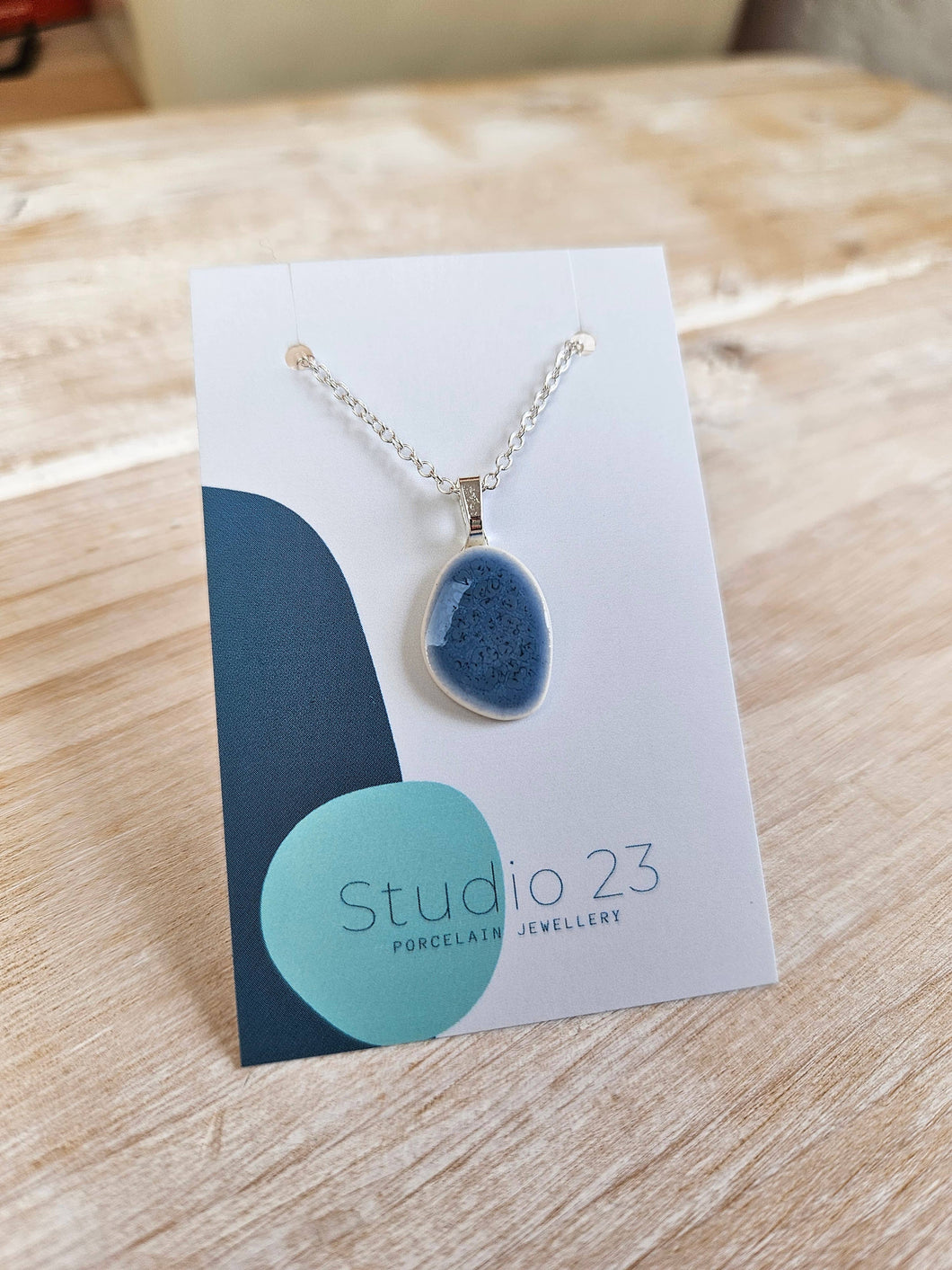 Porcelain Pebble Pendant: Blue Opal