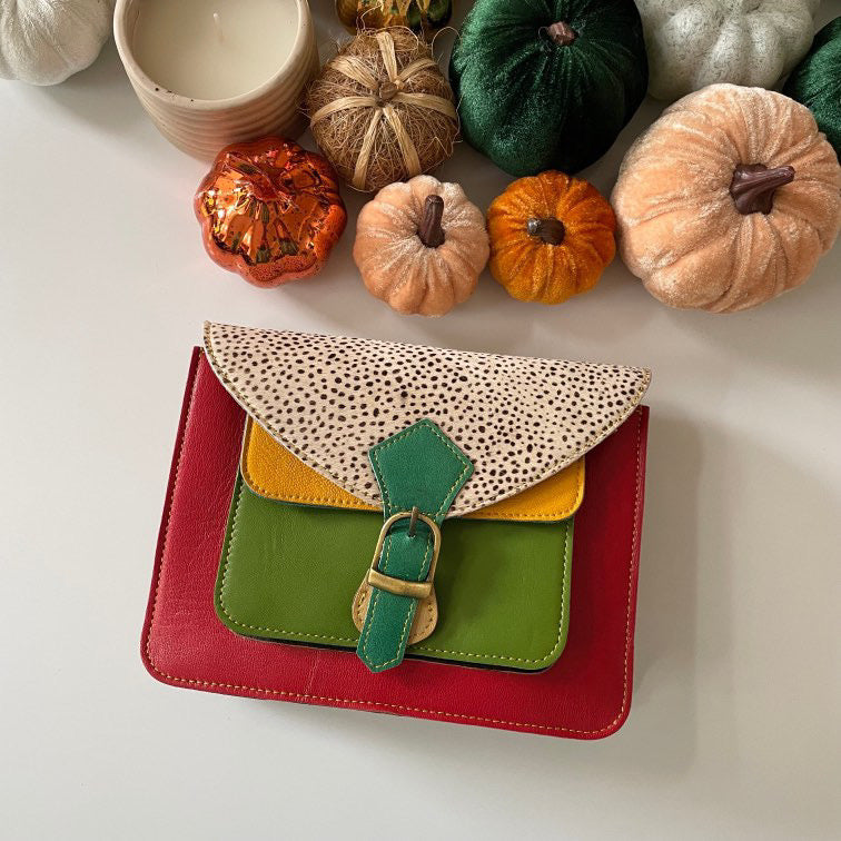 Dixie Red Green Microspot Upcycled Leather Handbag