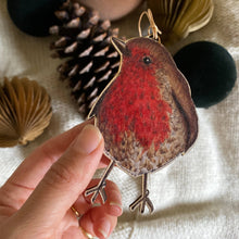 Load image into Gallery viewer, Robin garden bird wooden Christmas &amp; Easter tree decoration
