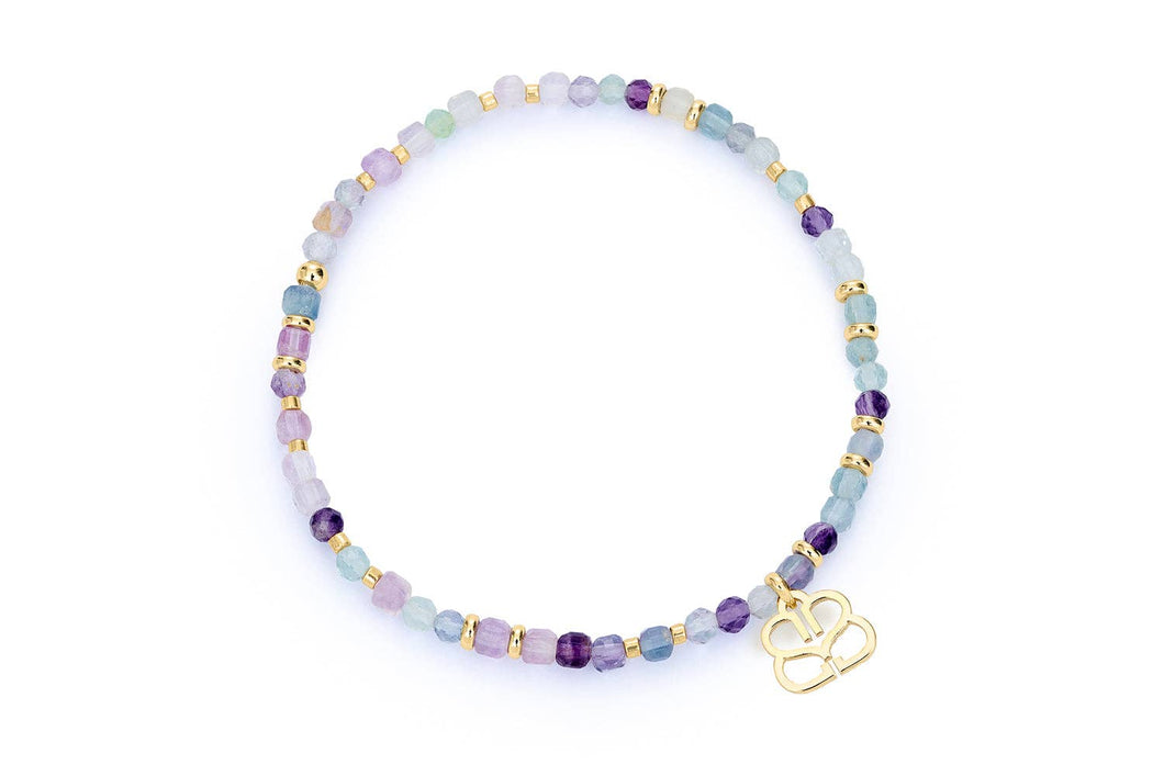 Violet Rainbow Fluorite Gold Bead Bracelet