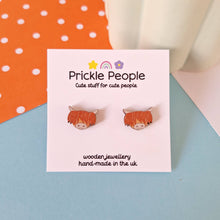 Load image into Gallery viewer, Highland Cow Studs - wooden earrings
