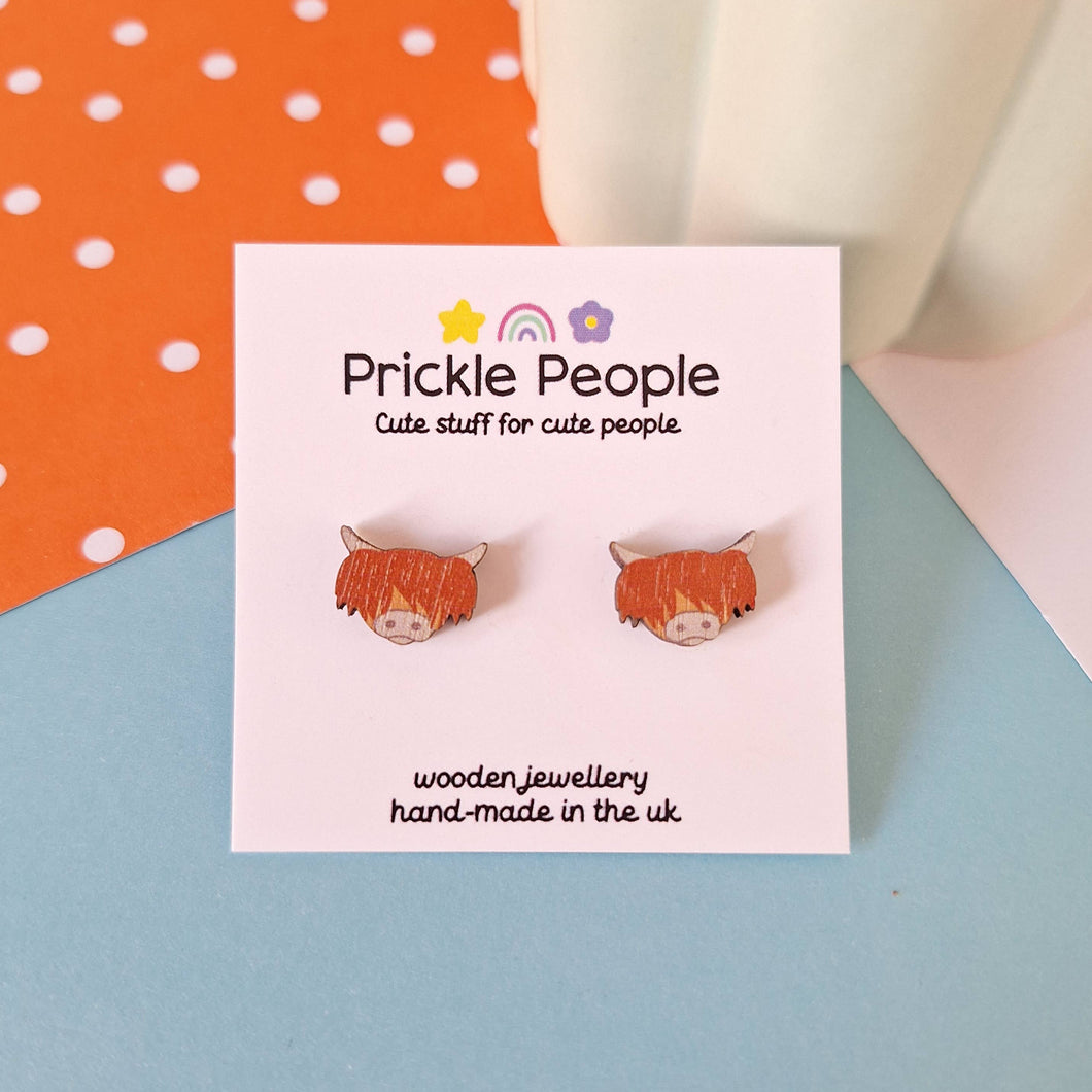 Highland Cow Studs - wooden earrings