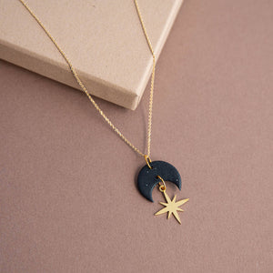 Celestial Star Gold Necklace: Midnight Black