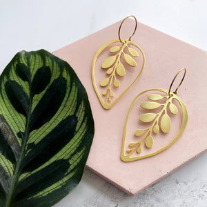 Gold Calathea Makoyana Hoop Earrings