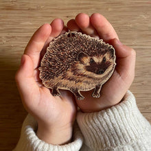 Load image into Gallery viewer, Hedgehog illustrated wooden Christmas tree decoration
