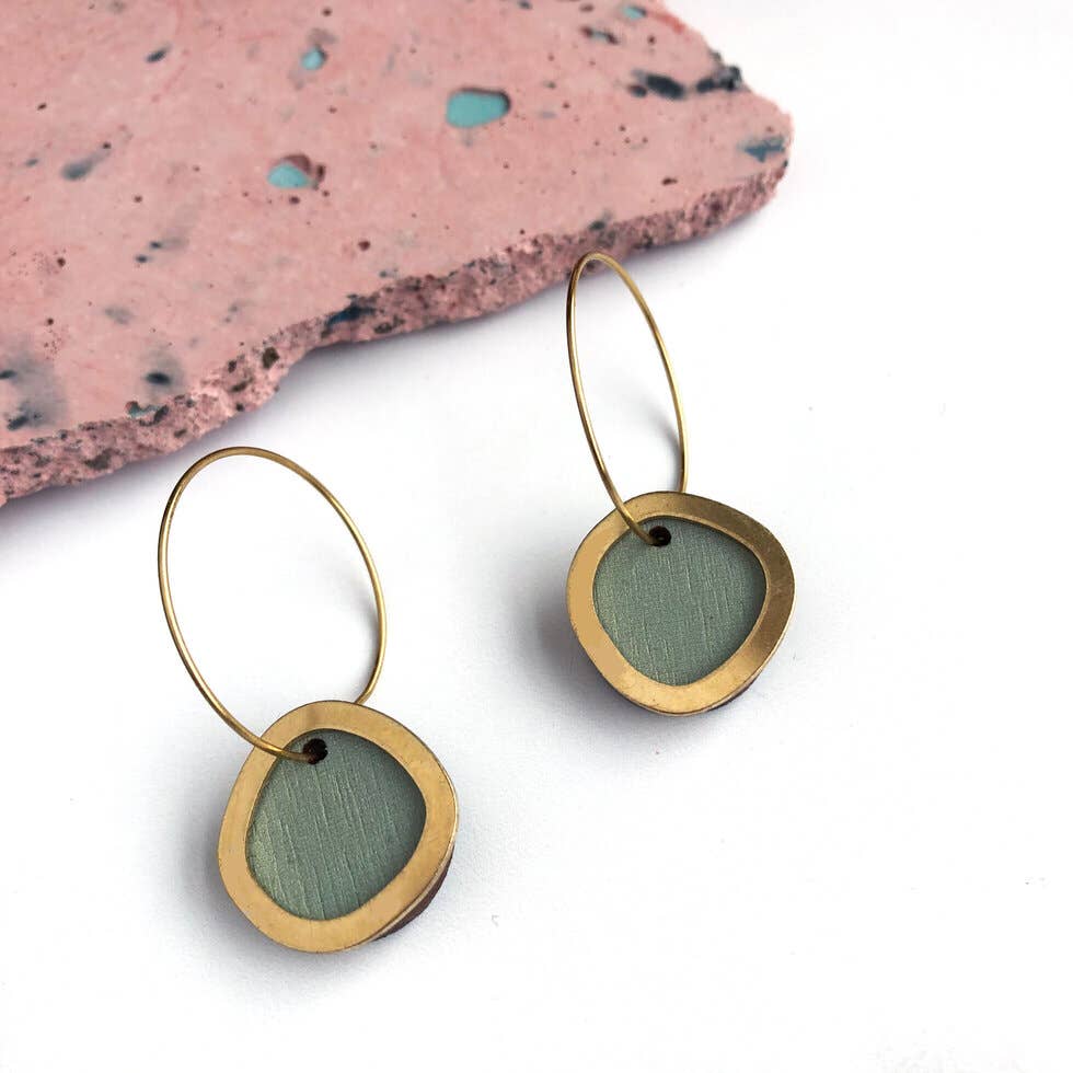 Mint/Gold Circle Hoop Earrings