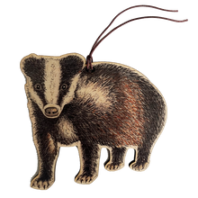 Load image into Gallery viewer, Badger illustrated wooden Christmas tree decoration
