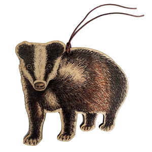 Badger illustrated wooden Christmas tree decoration