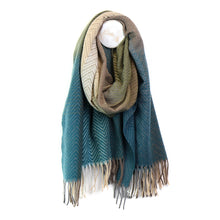 Load image into Gallery viewer, Teal and Taupe Ombre Chevron Scarf
