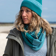 Load image into Gallery viewer, Teal Stripe, Scandi and Cable Knit Snood
