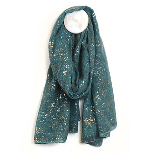 Dusky teal recycled scarf with gold speckled foil detail