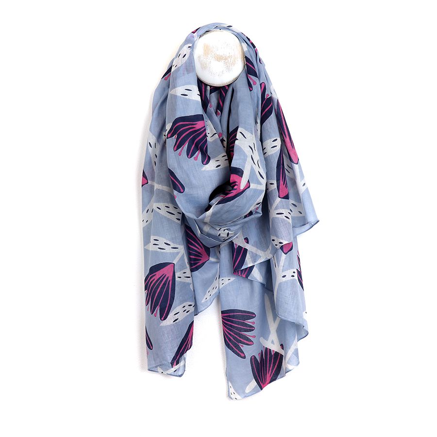 Blue Flower Print Organic Cotton scarf