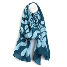 Load image into Gallery viewer, Teal &amp; Aqua Vine Silhouette scarf
