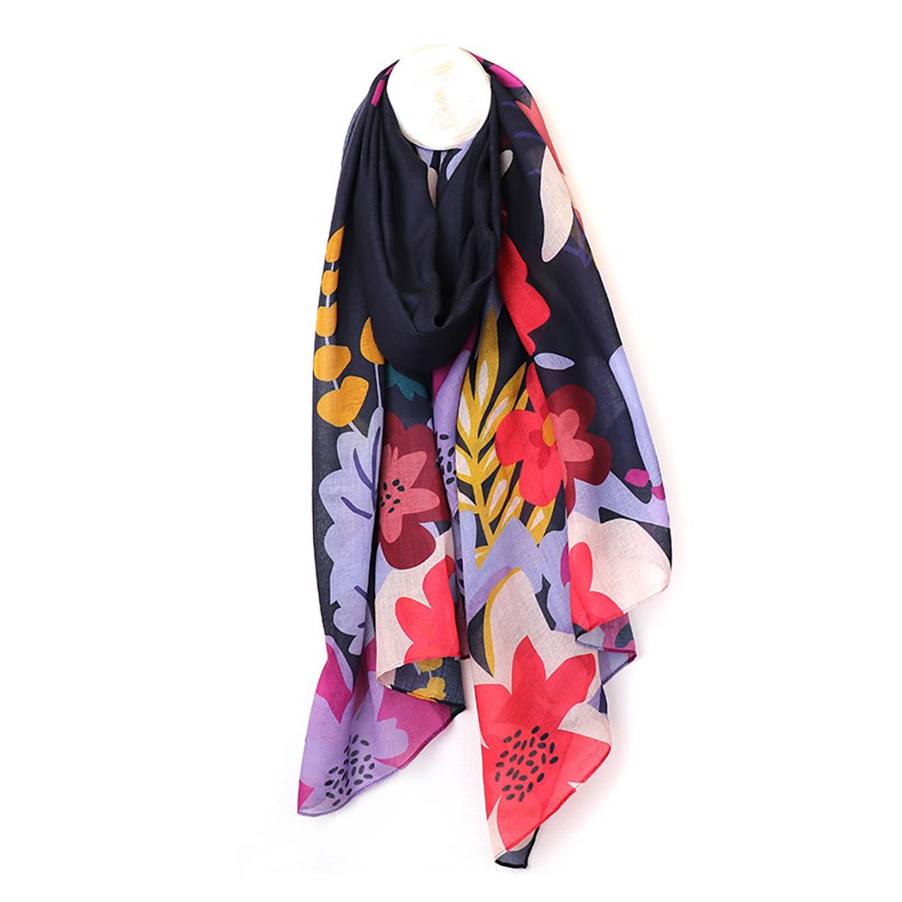 Navy Tropical Print Recycled scarf