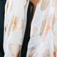 Load image into Gallery viewer, White Rose Gold Ginkgo Leaf Print scarf

