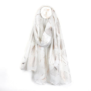White Rose Gold Ginkgo Leaf Print scarf
