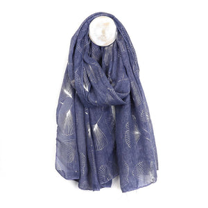 Denim Ginkgo Leaf Print scarf