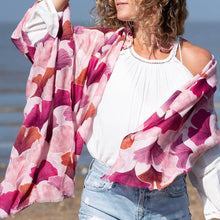 Load image into Gallery viewer, Peony Pink Ginkgo Leaf Print scarf
