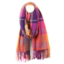 Load image into Gallery viewer, Purple, Pink &amp; Orange Check Winter Scarf
