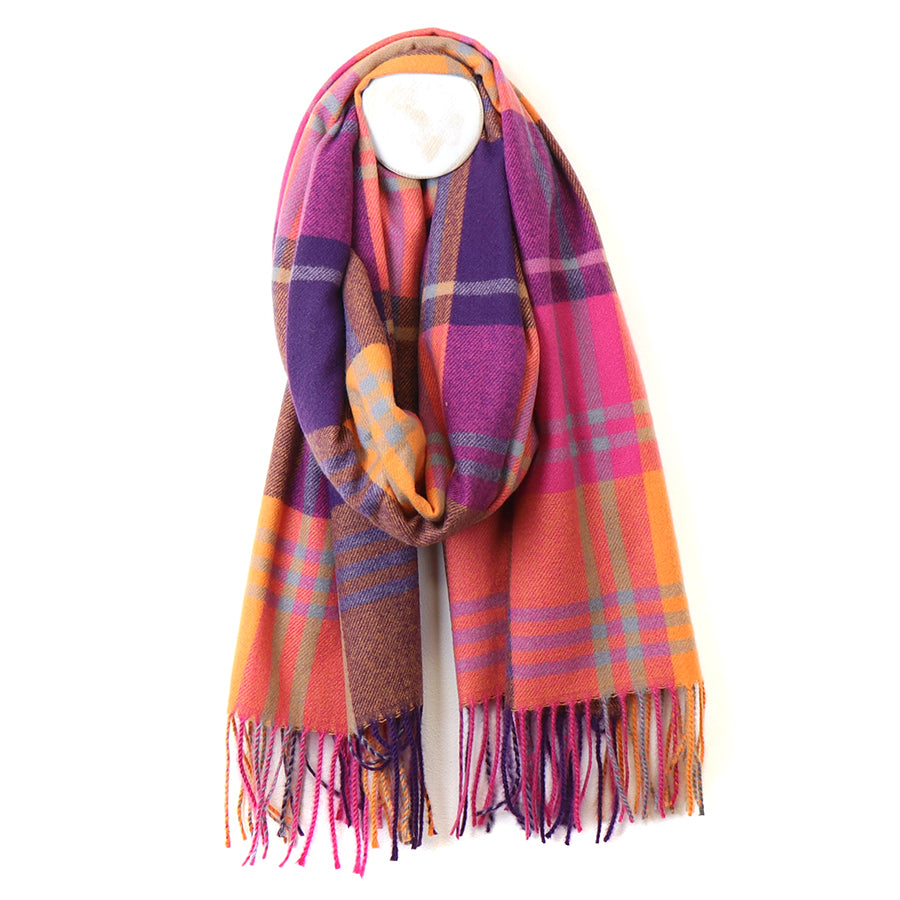 Purple, Pink & Orange Check Winter Scarf