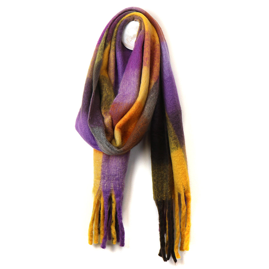 Purple & Mustard Fluffy Checked scarf