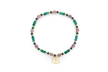 Load image into Gallery viewer, Meli Gold, Green &amp; Purple Stretch Bead Bracelet

